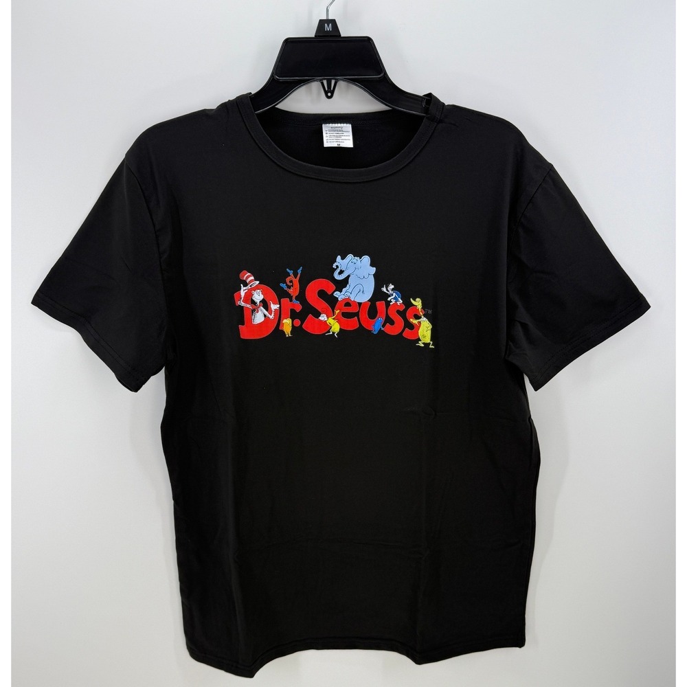 Dr Seuss Graphic T-Shirt Mens Medium Black Short Sleeve Cat In The Hat Horton